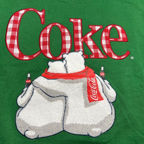 Coca Cola Coke Logo Green Christmas Sweatshirt Polar Bear Womens Large NEW - Picture 4 of 9